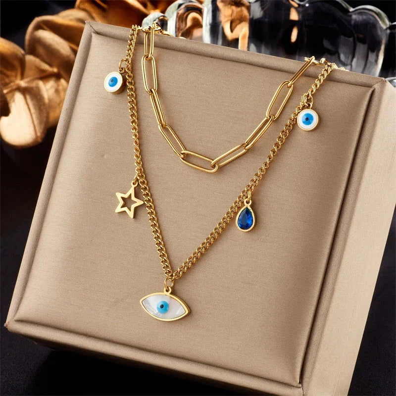 316L Stainless Steel Heart Eye Square Butterfly Pendant Necklace
