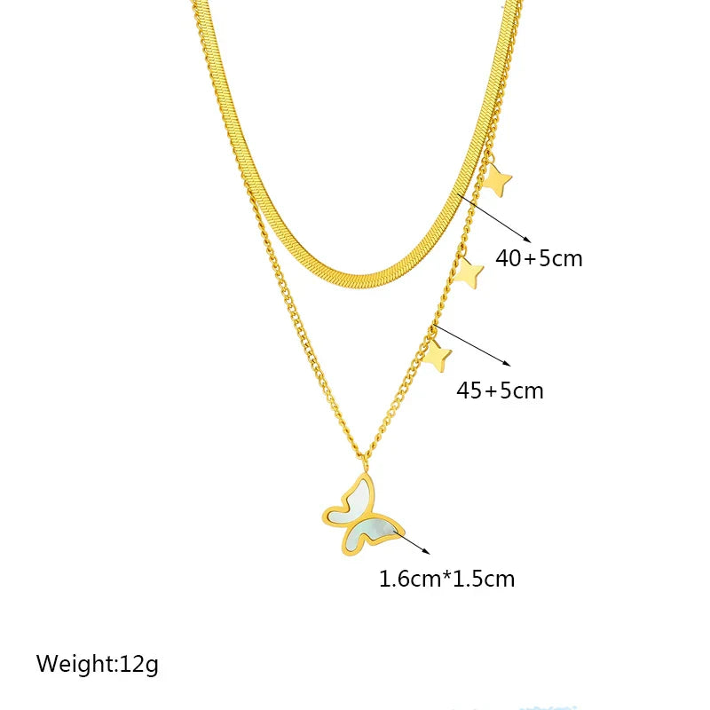 316L Stainless Steel Heart Eye Square Butterfly Pendant Necklace
