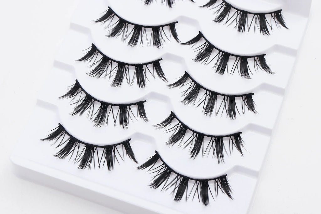 DINGSEN 5 Pairs Manga Lashes Cosplay Fake Eyelashes Strip Lash Soft Natural Look Fox Eye Korean Manhua Makeup False Eyelashes