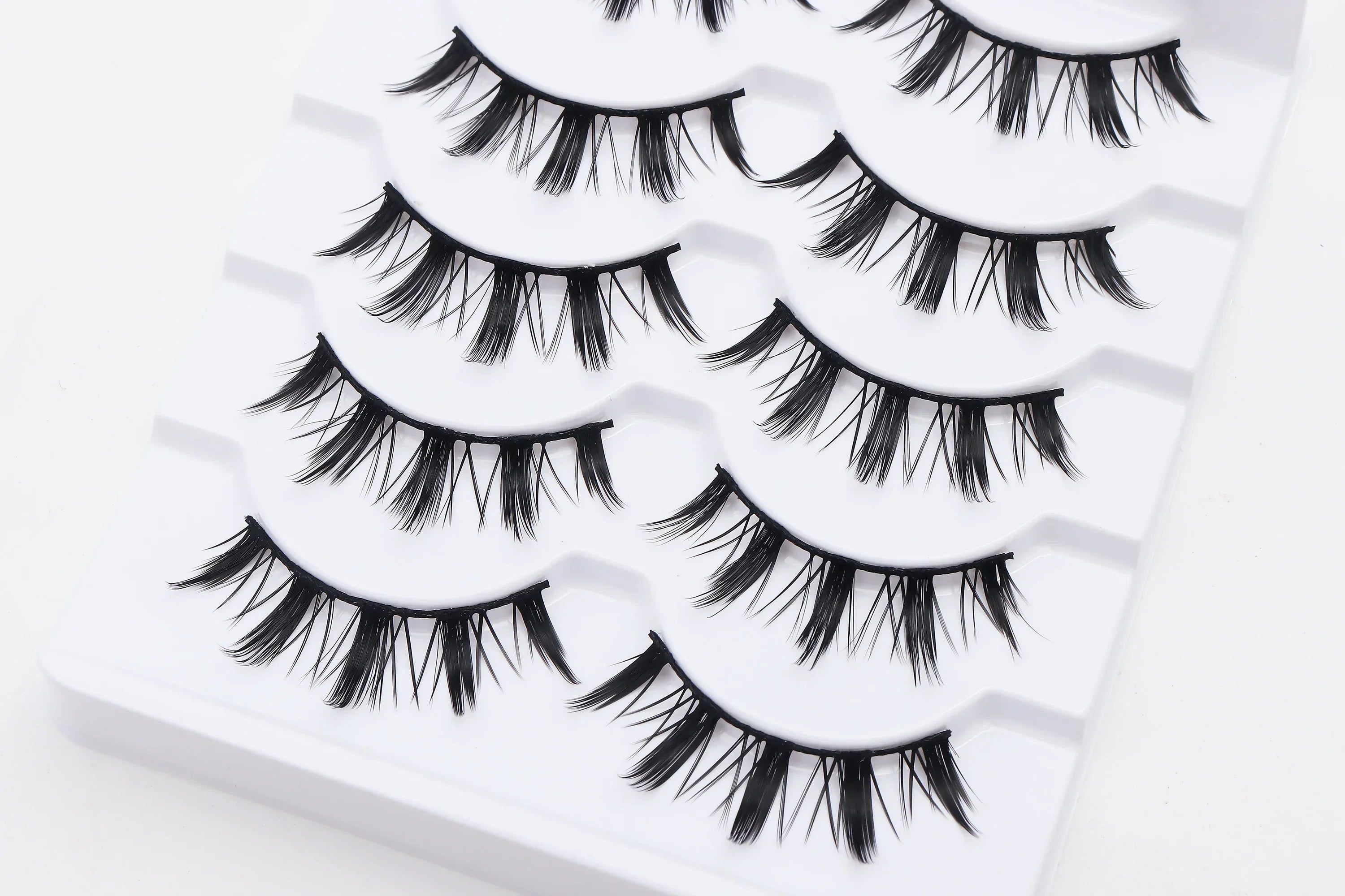 DINGSEN 5 Pairs Manga Lashes Cosplay Fake Eyelashes Strip Lash Soft Natural Look Fox Eye Korean Manhua Makeup False Eyelashes