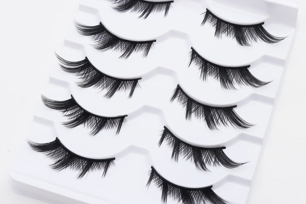 DINGSEN 5 Pairs Manga Lashes Cosplay Fake Eyelashes Strip Lash Soft Natural Look Fox Eye Korean Manhua Makeup False Eyelashes