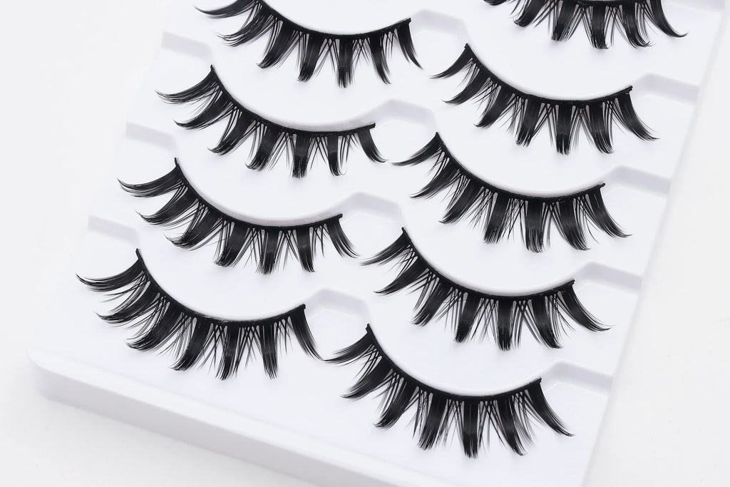 DINGSEN 5 Pairs Manga Lashes Cosplay Fake Eyelashes Strip Lash Soft Natural Look Fox Eye Korean Manhua Makeup False Eyelashes