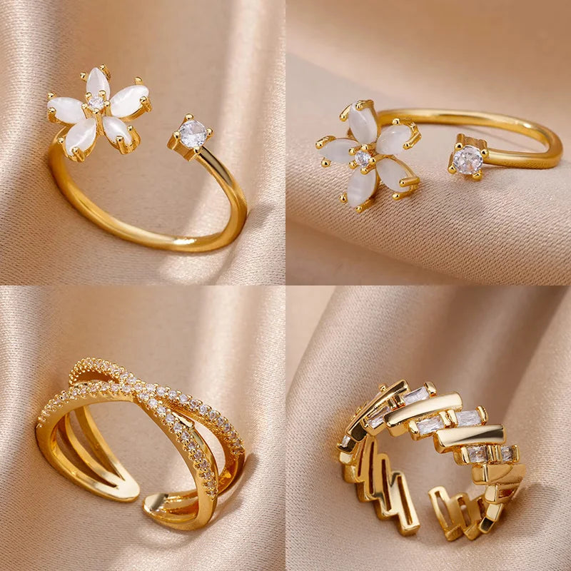 Opal Flower Rings For Women Cubic Zirconia TRENDY Style