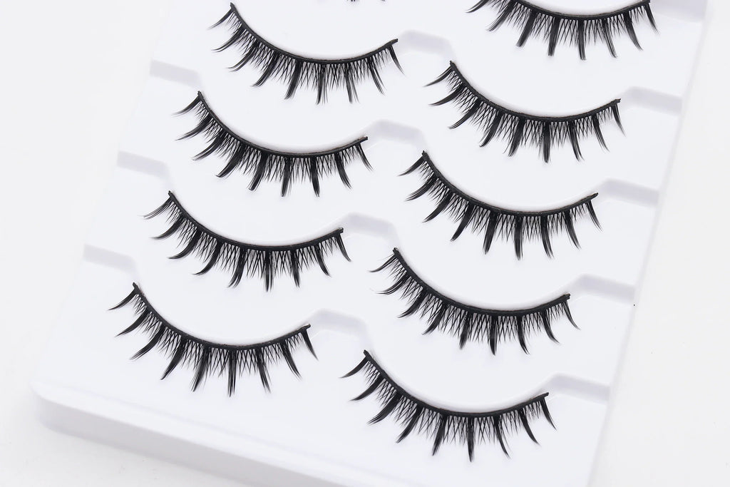 DINGSEN 5 Pairs Manga Lashes Cosplay Fake Eyelashes Strip Lash Soft Natural Look Fox Eye Korean Manhua Makeup False Eyelashes