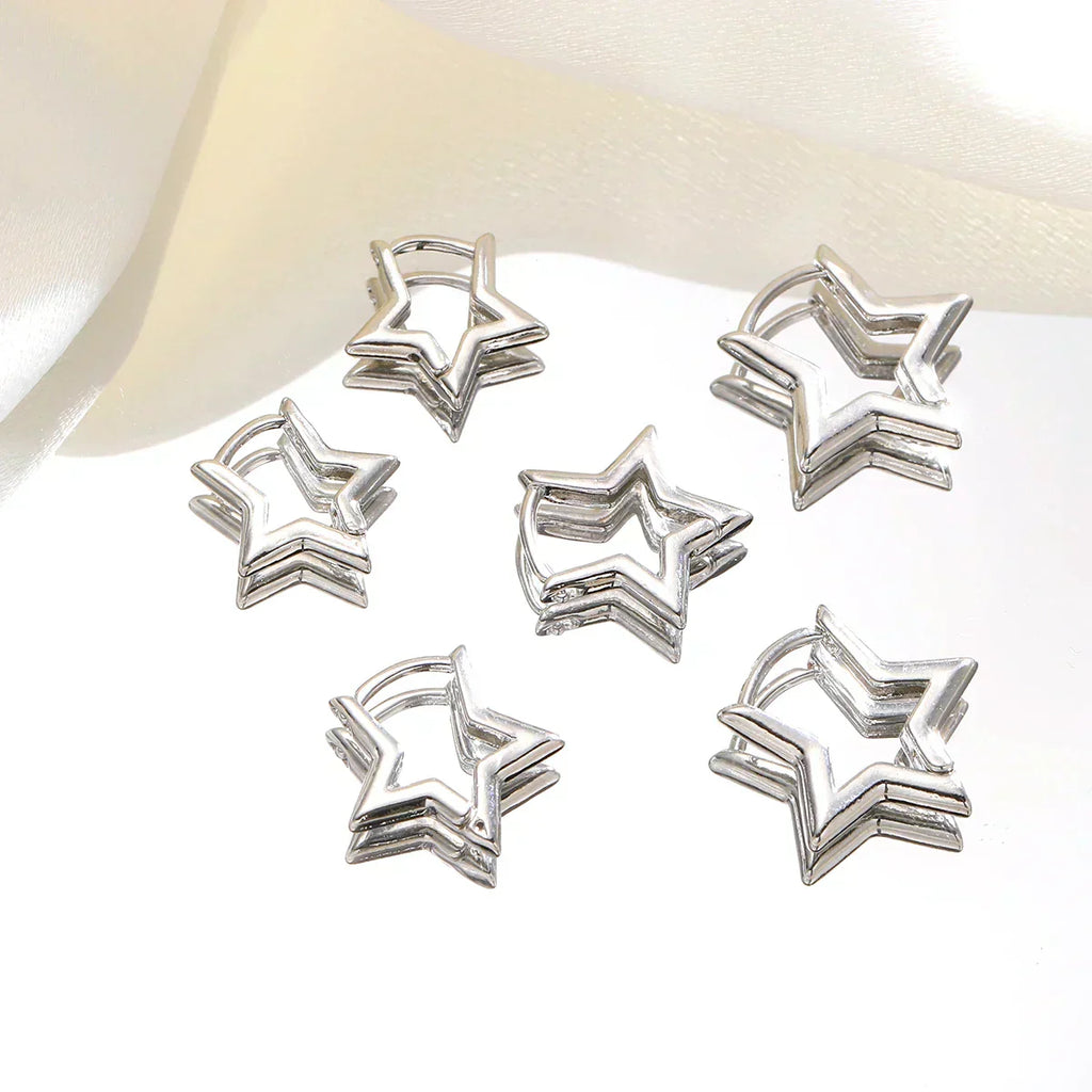 3 Pairsset Punk Geometric Star Hoop Earrings for Women