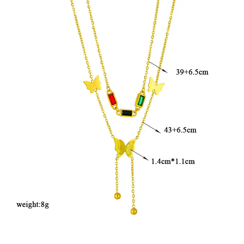 316L Stainless Steel Heart Eye Square Butterfly Pendant Necklace