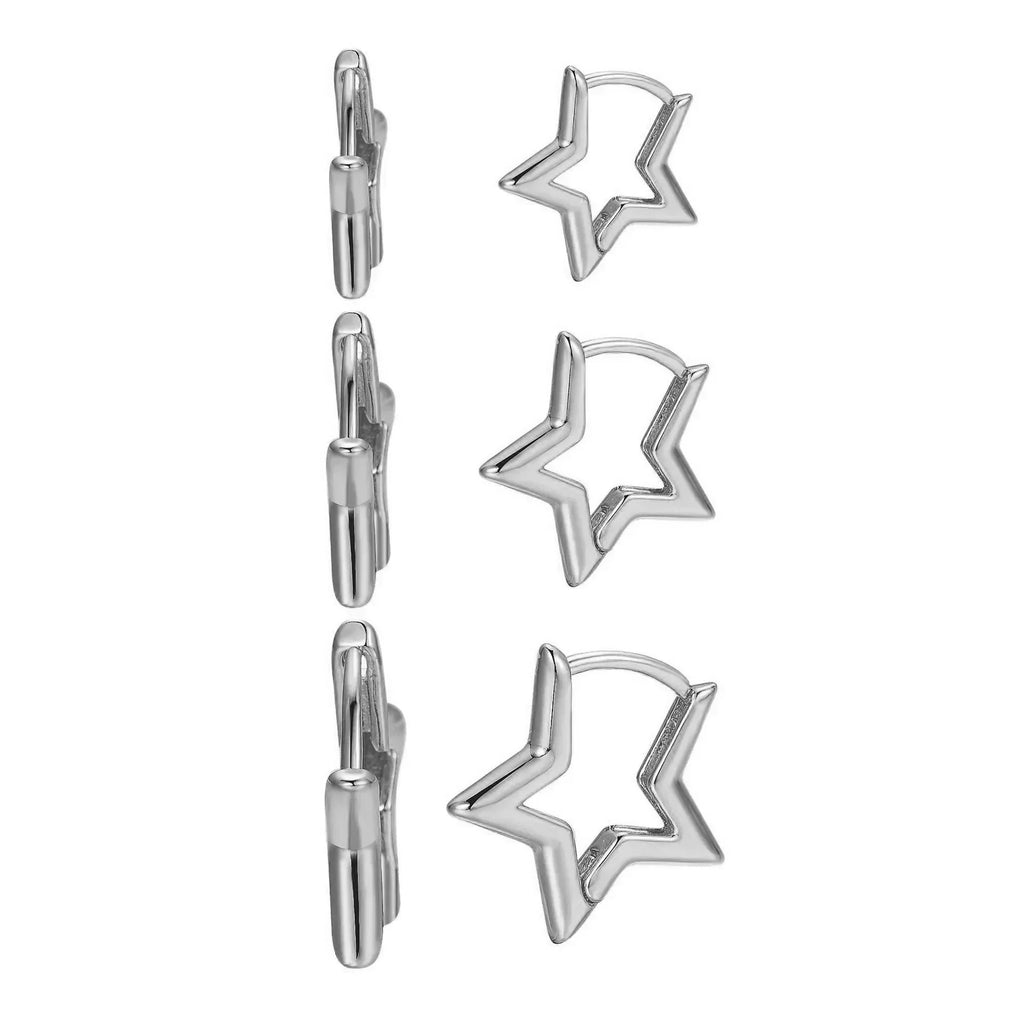 3 Pairsset Punk Geometric Star Hoop Earrings for Women