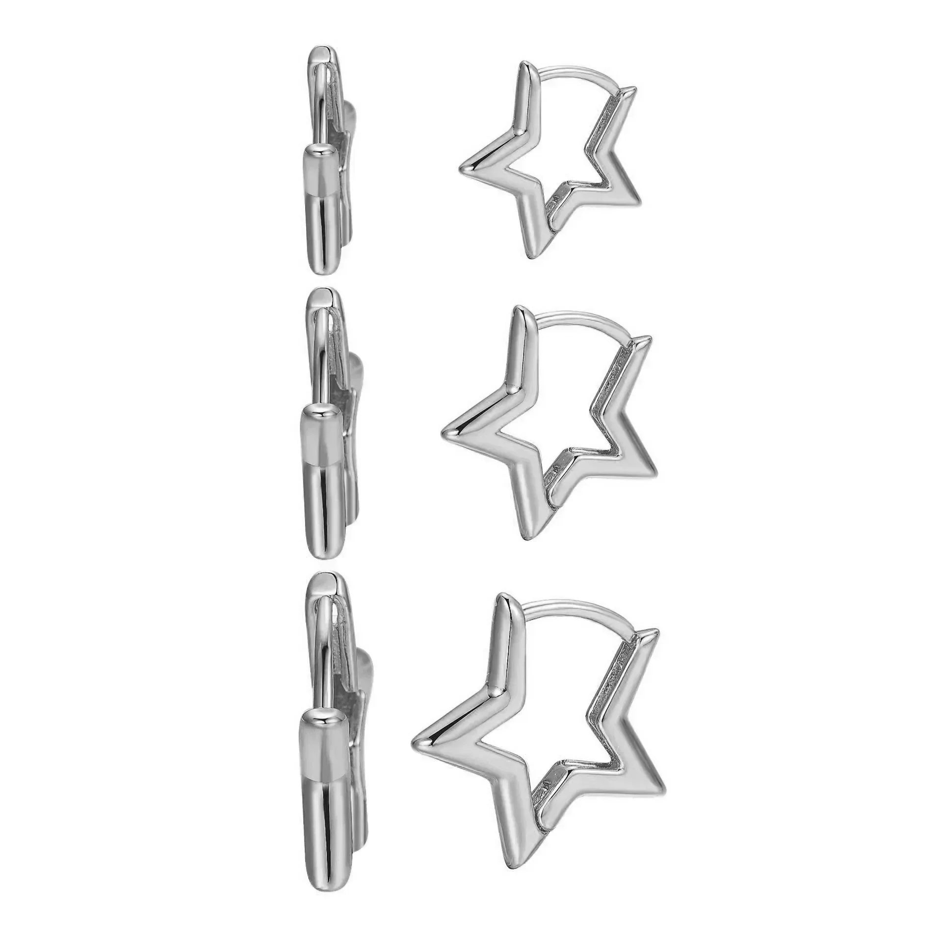 3 Pairsset Punk Geometric Star Hoop Earrings for Women
