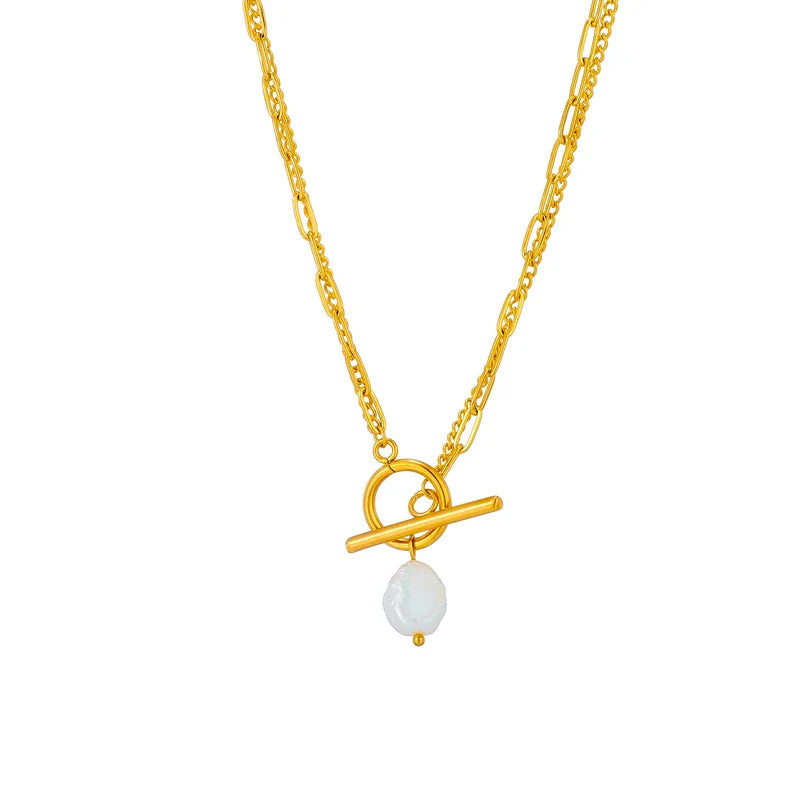316L Stainless Steel OT Clasp Large Pearl Pendant Necklace For Women