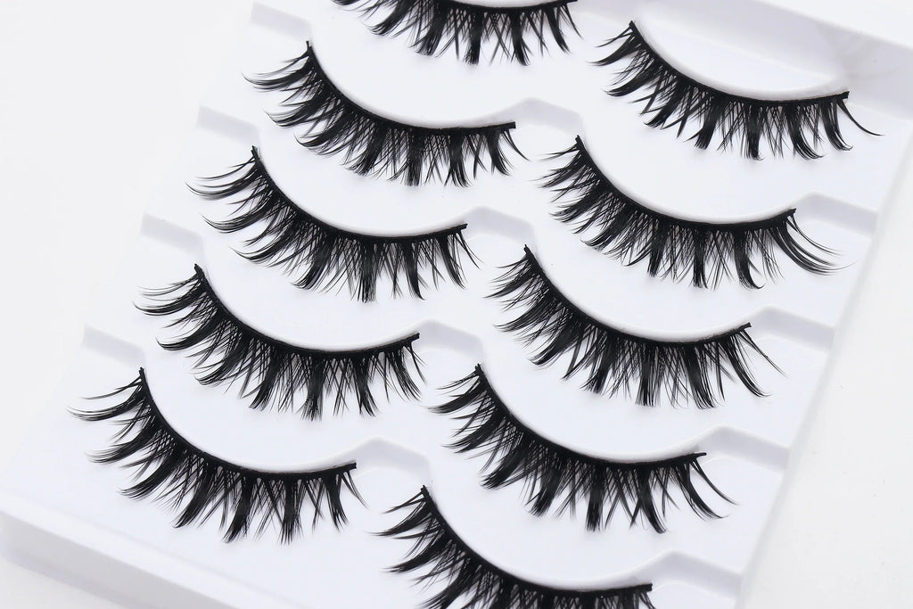 DINGSEN 5 Pairs Manga Lashes Cosplay Fake Eyelashes Strip Lash Soft Natural Look Fox Eye Korean Manhua Makeup False Eyelashes
