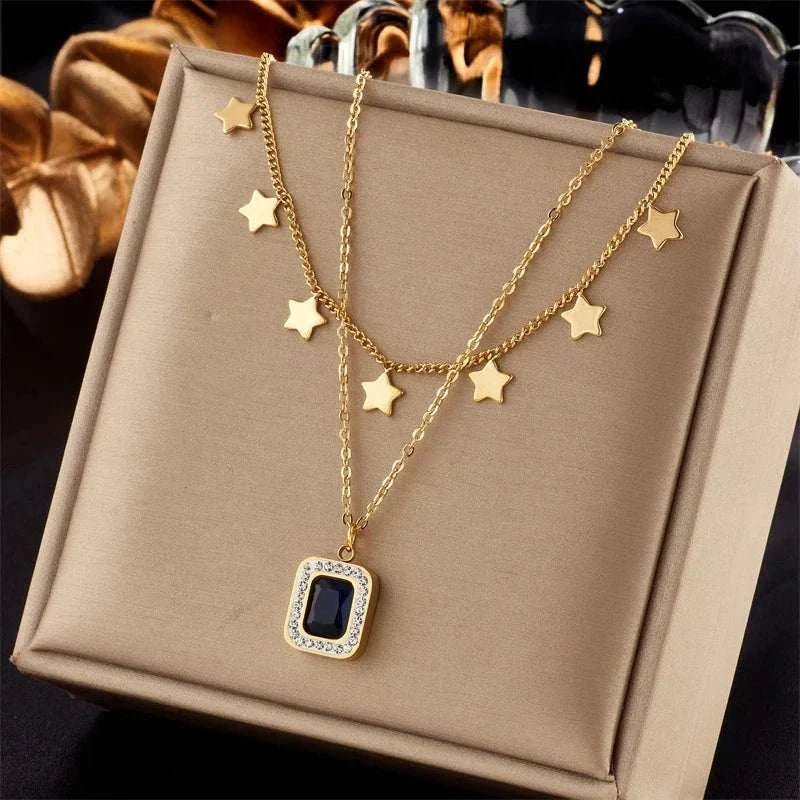 316L Stainless Steel Heart Eye Square Butterfly Pendant Necklace