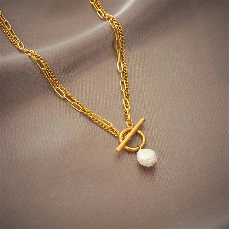 316L Stainless Steel OT Clasp Large Pearl Pendant Necklace For Women