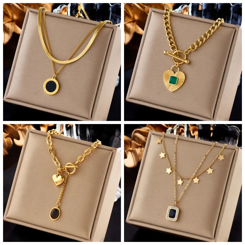 316L Stainless Steel Heart Eye Square Butterfly Pendant Necklace