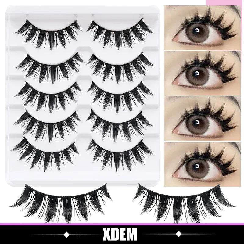 DINGSEN 5 Pairs Manga Lashes Cosplay Fake Eyelashes Strip Lash Soft Natural Look Fox Eye Korean Manhua Makeup False Eyelashes