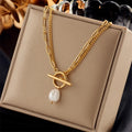 316L Stainless Steel OT Clasp Large Pearl Pendant Necklace For Women