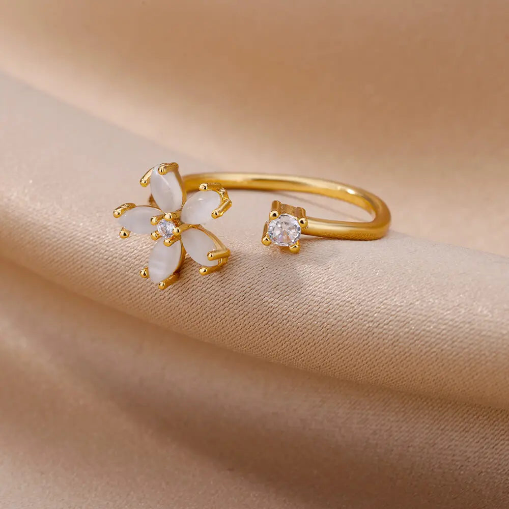 Opal Flower Rings For Women Cubic Zirconia TRENDY Style