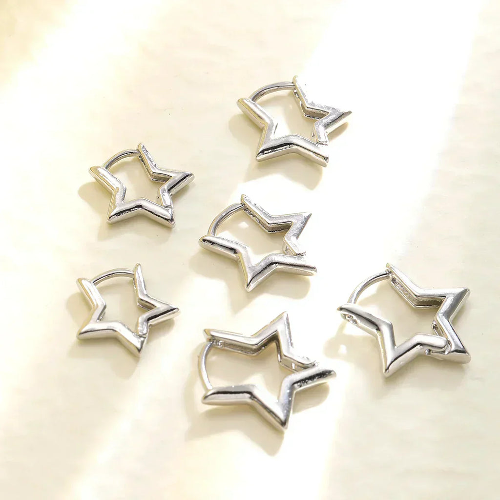 3 Pairsset Punk Geometric Star Hoop Earrings for Women