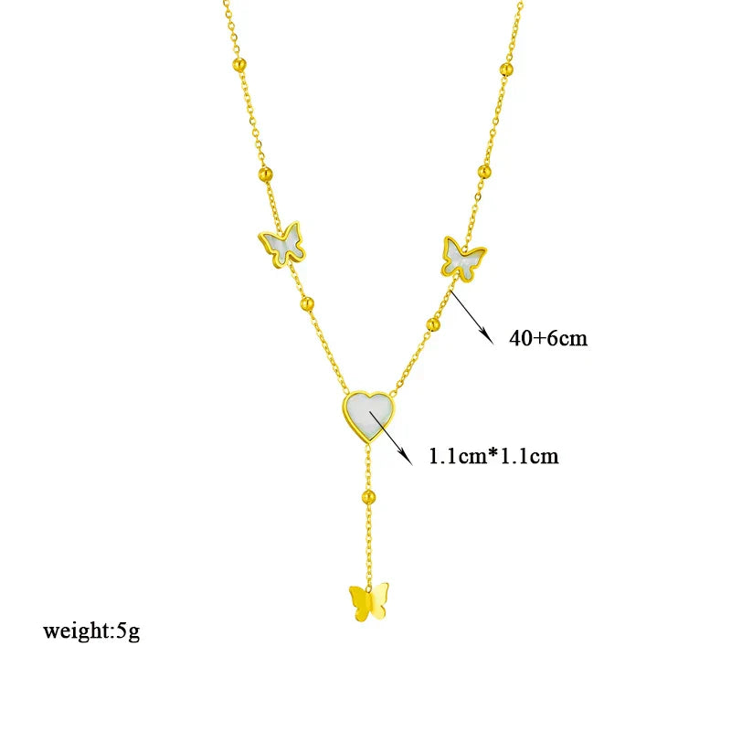 316L Stainless Steel Heart Eye Square Butterfly Pendant Necklace