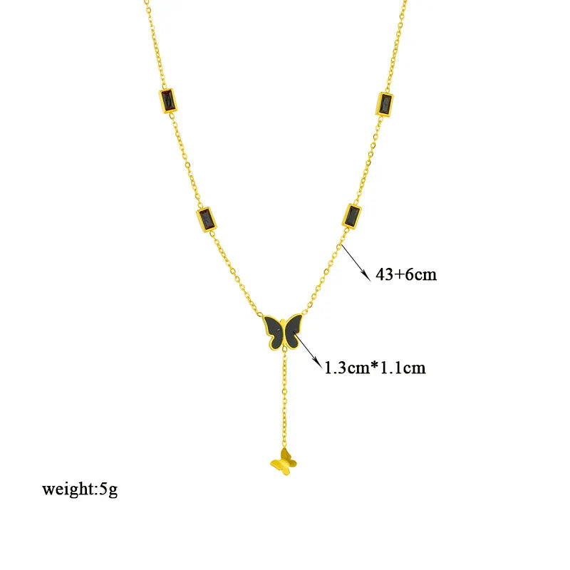 316L Stainless Steel Heart Eye Square Butterfly Pendant Necklace