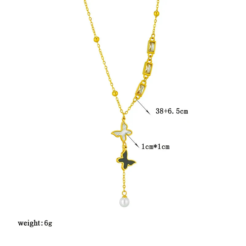 316L Stainless Steel Heart Eye Square Butterfly Pendant Necklace
