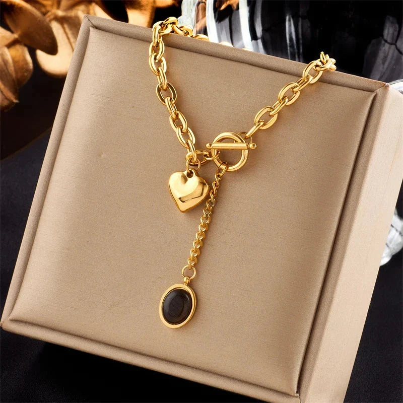 316L Stainless Steel Heart Eye Square Butterfly Pendant Necklace