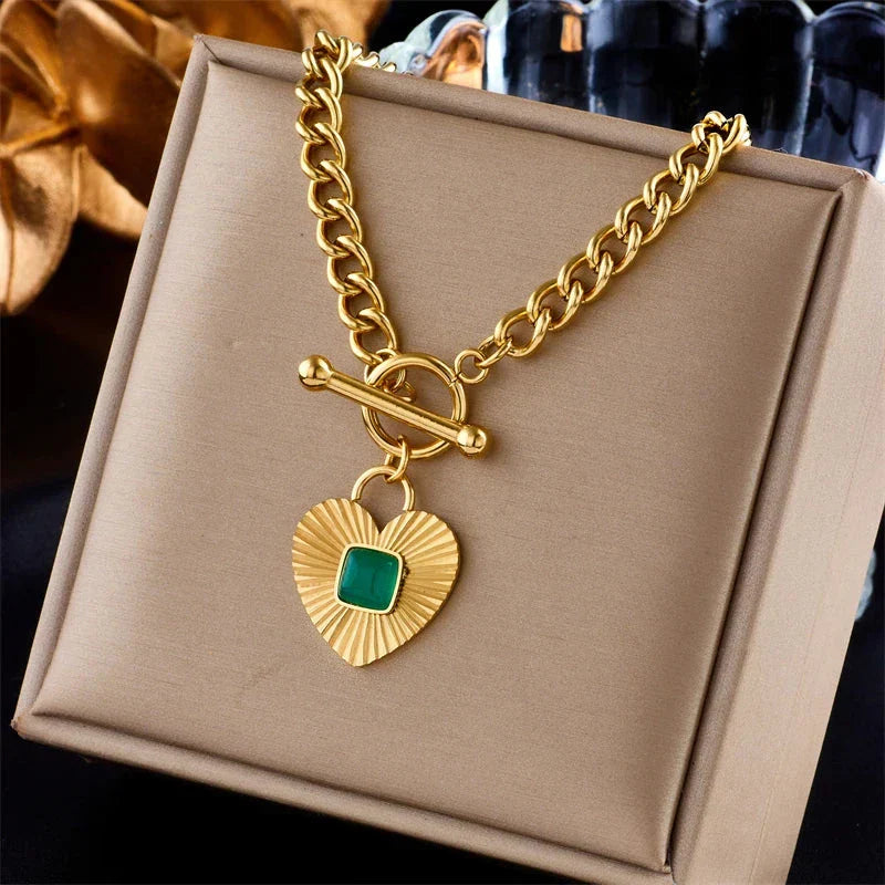 316L Stainless Steel Heart Eye Square Butterfly Pendant Necklace