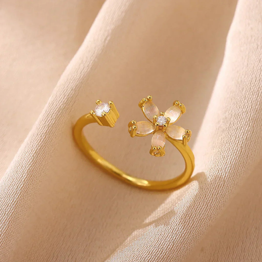 Opal Flower Rings For Women Cubic Zirconia TRENDY Style