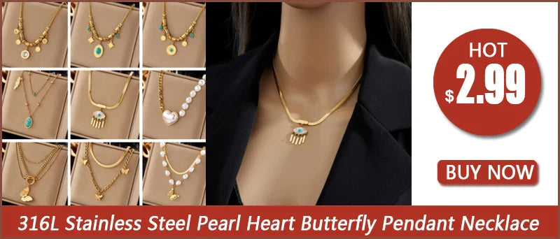 316L Stainless Steel Heart Eye Square Butterfly Pendant Necklace