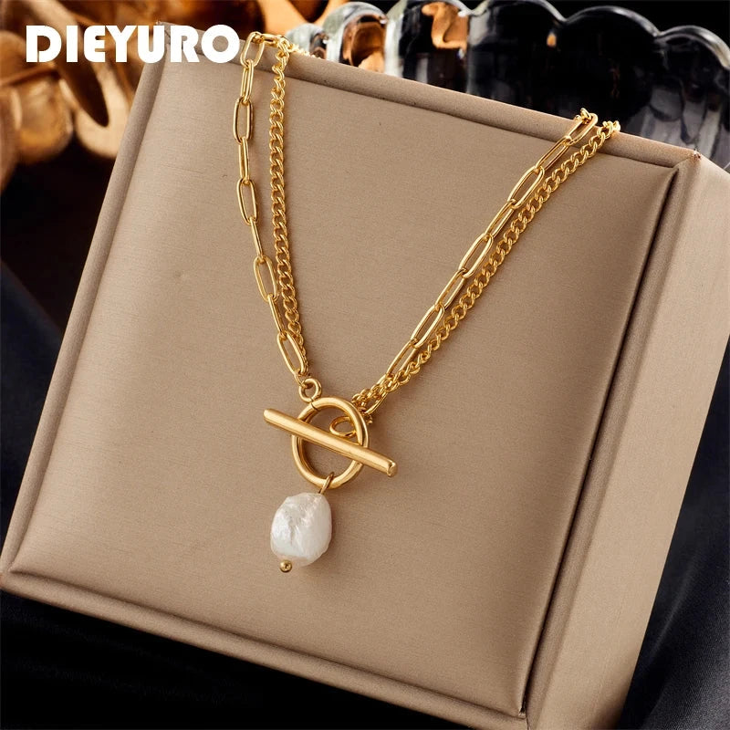 316L Stainless Steel OT Clasp Large Pearl Pendant Necklace For Women