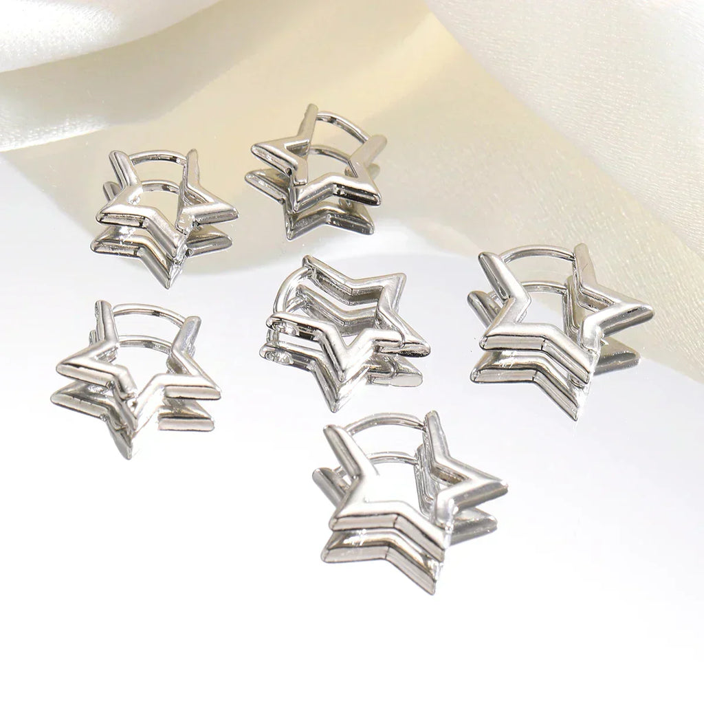 3 Pairsset Punk Geometric Star Hoop Earrings for Women