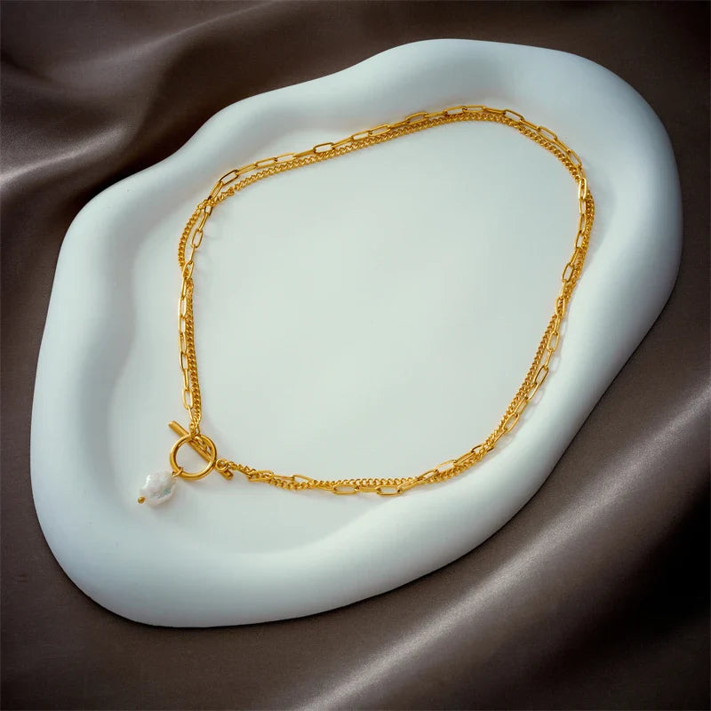 316L Stainless Steel OT Clasp Large Pearl Pendant Necklace For Women