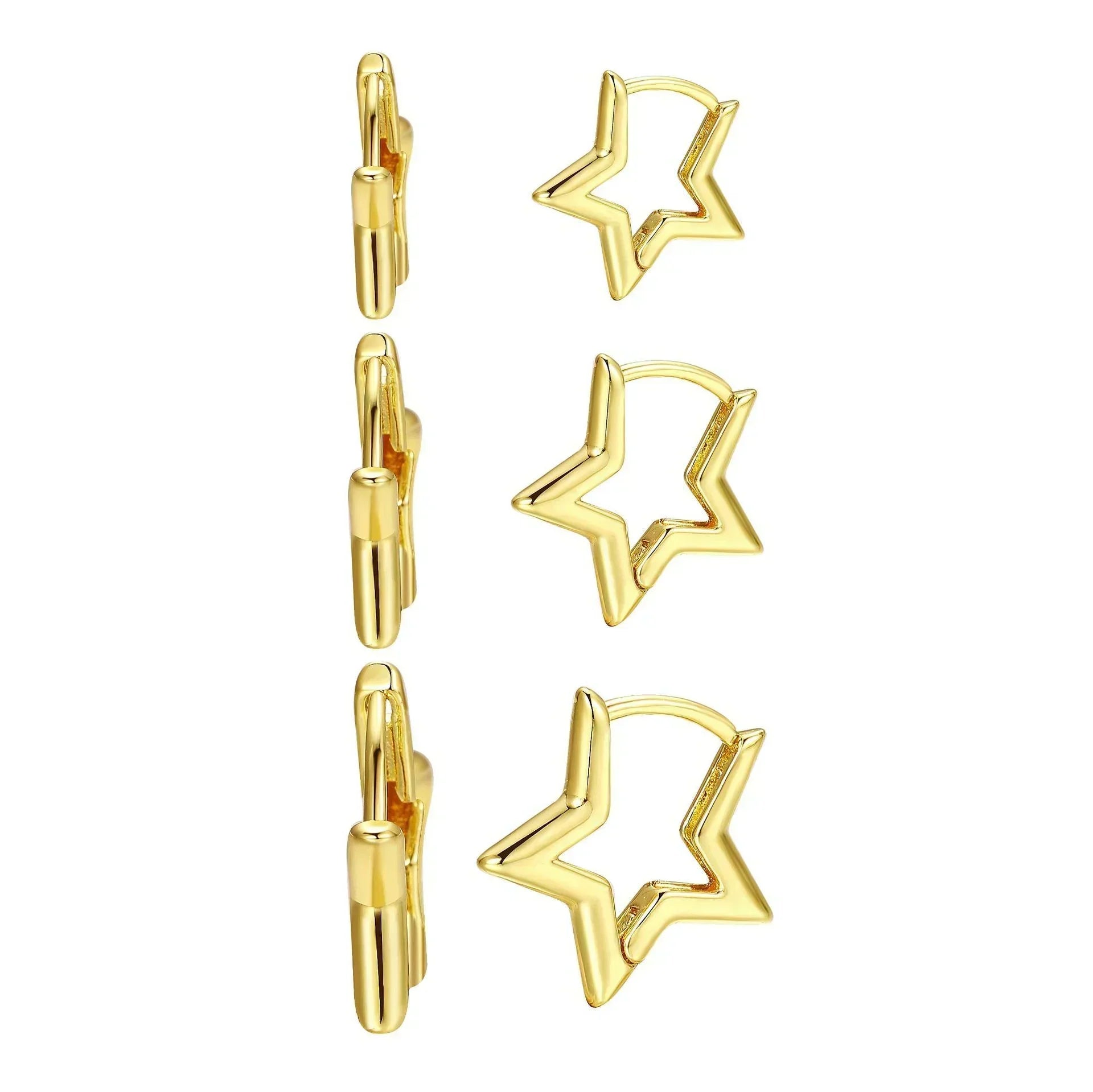 3 Pairsset Punk Geometric Star Hoop Earrings for Women