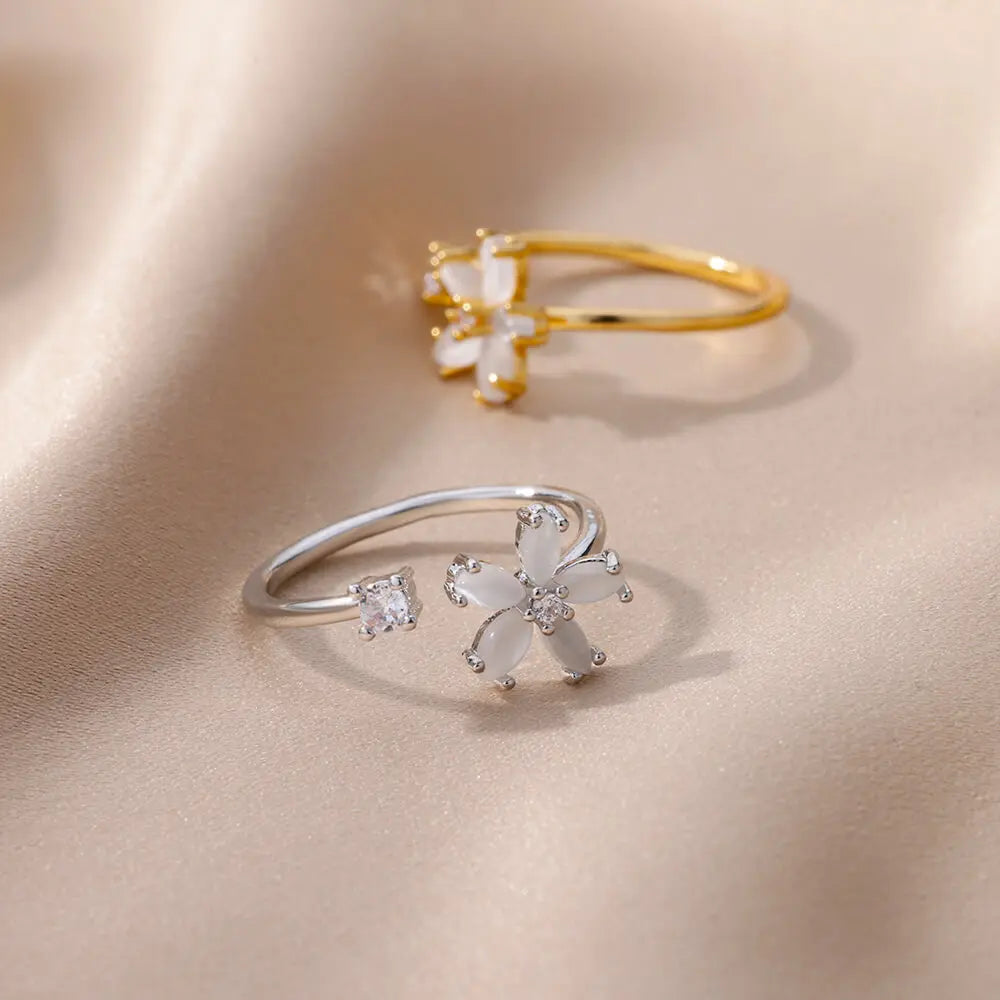 Opal Flower Rings For Women Cubic Zirconia TRENDY Style