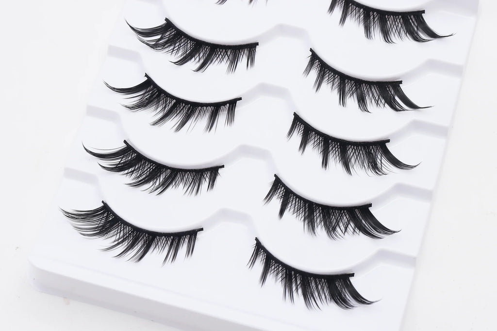 DINGSEN 5 Pairs Manga Lashes Cosplay Fake Eyelashes Strip Lash Soft Natural Look Fox Eye Korean Manhua Makeup False Eyelashes