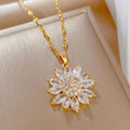 Sunflower Shape CZ Pendant Necklace For Women Gold Necklace